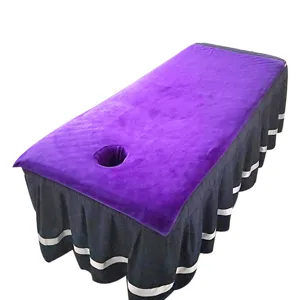 Microfiber massage table cover with face hole beauty bed skirt fitted sheet purple