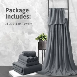 Thickened coral fleece bath towel set soft absorbent gray hotel style 35x70 inch