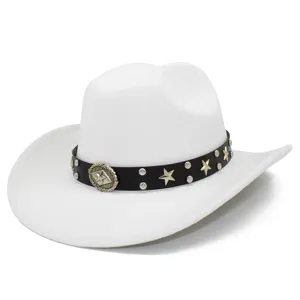 White western cowboy hat with punk star studs, stylish fashion headwear for parties and dance.