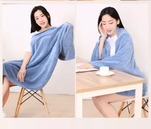 Detail view of the soft blue coral fleece bath towel, showing its plush texture and drape.