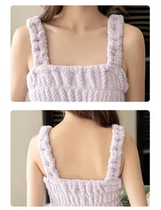 Detail view of the soft coral fleece wearable bath top strap texture in light purple.