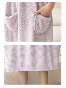 Coral fleece pineapple grid bath towel dress detail, soft absorbent wearable shower wrap.