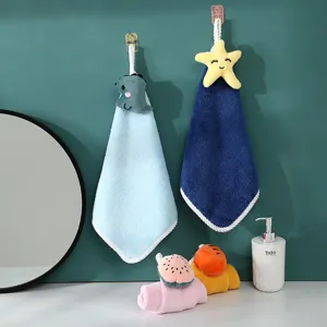 Cute cartoon coral fleece hanging hand towel for bathroom kitchen absorbent quick dry