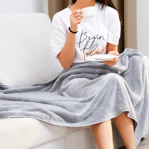 Thickened coral velvet bath towel large absorbent blanket for home use grey color comfortable warm