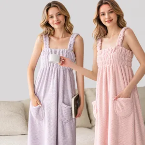 Coral velvet pineapple grid bath skirt wearable towel for women soft absorbent sleepwear