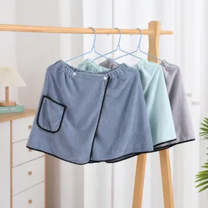 Men Wearable Bath Skirt Soft Microfiber Absorbent Quick Drying Bath Towel With Pocket Snap Buttons Home Bathroom