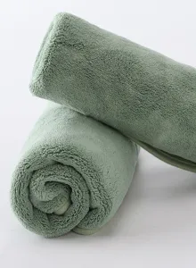Thickened coral fleece detailing towel in soft sage green, plush absorbent fabric close-up.