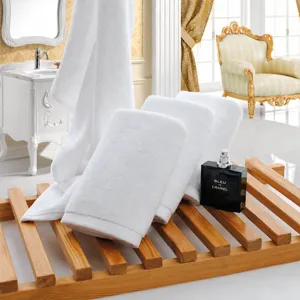 Pure cotton white bath towel hotel home absorbent soft towel set wooden rack display main image