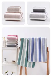 Juego de toallas de forro polar coral rayado suave, toallas de baño y cara muy absorbentes.