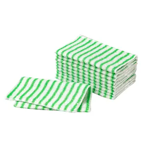 Wholesale bamboo fiber dish towel, absorbent green stripe cleaning cloth for kitchen.