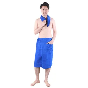 Tragbares Handtuch-Badetuch für Herren, blaue Mikrofaser saugfähiger Strandtuch-Bademantel