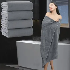 Grey coral fleece bath towel, extra thick, soft and highly absorbent for home and spa.