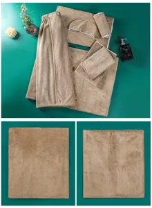 Salon towel set 5-piece brown plush bath skirt head wrap bed sheet for spa skin care routine.