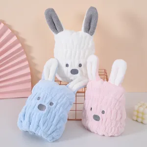 Cute rabbit ear kids dry hair cap absorbent microfiber towel wrap for girls, 3 pack colorful.