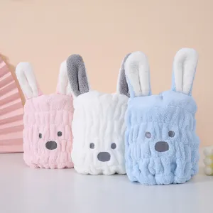 Cute rabbit ear kids hair drying towel absorbent quick dry bath cap for baby girls