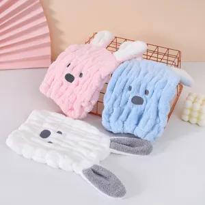 Cute cartoon bunny kids quick dry hair towel cap, absorbent soft baby bath shower hat detail