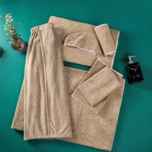 Beauty salon towel set khaki spa bed sheet wearable bath skirt face head wrap 5-piece kit