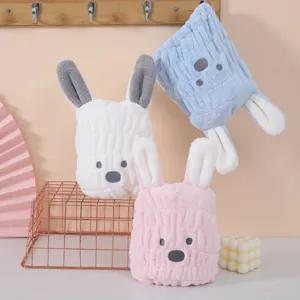 Cute cartoon bunny kids quick dry hair towel cap, soft absorbent shower hair cap