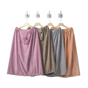 Comfortable wearable bath towel wrap skirt set in four colors with secure snap buttons.