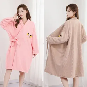 Detailed view of soft waffle fleece bathrobe, comfortable sleepwear for men and women daily use.