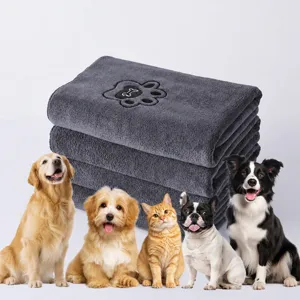 Haustier Mikrofaser Badetuch Verdickt Schnelltrocknend Super Saugfähig Handtuch Mit Pfotenabdruck Stickerei Für Katzen Und Hunde