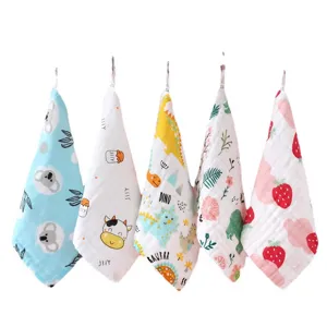Toallitas de Gasa de Algodón Puro para Bebé Toallas Faciales Suaves Absorbentes de 6 Capas Pequeñas Toallas Cuadradas Estampadas