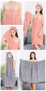 Serviette de bain en molleton de corail bonnet cheveux nœud bandeau 3 pièces jupe