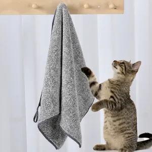 Grey coral fleece pet towel for cats and dogs, highly absorbent and soft, ideal for bathing.