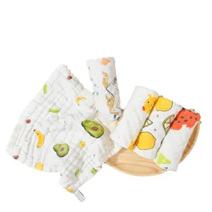 Toallitas de muselina de algodón para bebés con estampados de frutas, vista principal.