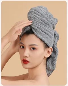 Coral fleece dry hair cap quick drying soft absorbent thick towel wrap shower cap gray