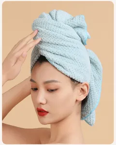 Soft coral fleece quick drying hair towel cap, super absorbent thick bath hair wrap for women.