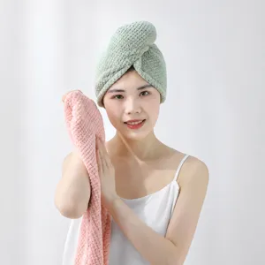 Coral fleece dry hair cap and towel set, super absorbent quick drying shower hair wrap for women.