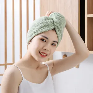 Coral fleece hair drying cap for women, double-layer super absorbent quick dry shower hat.