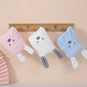 Kids Cute Cartoon Bunny Dry Hair Cap Absorbent Coral Fleece Bath Towel Quick Drying Shower Cap For Children Girls