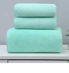 Soft absorbent coral fleece bath towel and face towel set for daily home bathroom use