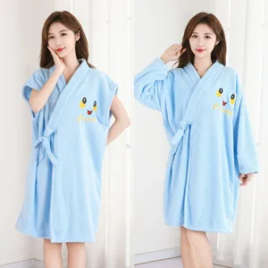 Thickened Coral Fleece Bathrobe For Women Men Warm Soft Absorbent Wearable Bath Towel Sleeprobe Casual Home Wear