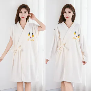 Comfortable coral fleece bathrobe for men and women, soft wearable towel and sleepwear for daily use.