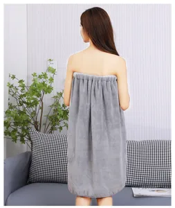 Thick coral fleece wearable bath towel for women, soft absorbent home shower dress.