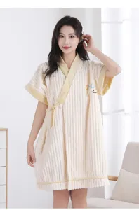 Cozy coral fleece bath dress for women, super absorbent quick dry wearable towel robe.
