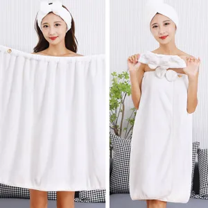 Ensemble de serviette de bain en polaire douce robe portable avec bandeau pour femme spa