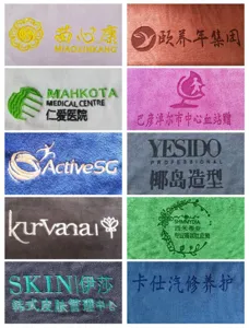 Toalla de microfibra detalle de bordado de logotipo personalizado, salon de belleza y peluqueria