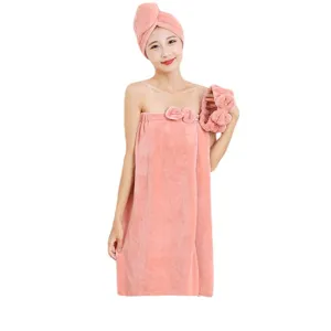 Ensemble trois pièces serviette de bain polaire bonnet de douche bandeau femme portable.