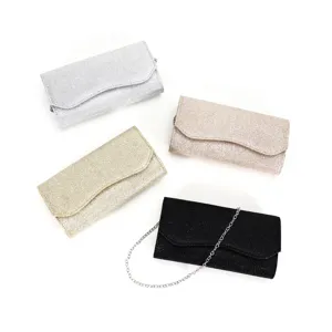 Women Fashion Glitter Evening Bag Clutch Purse Handbag Underarm Crossbody Bag With Metal Chain Strap For Party