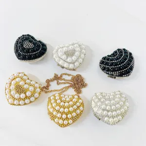 Heart shaped crystal pearl evening bag luxury rhinestone wedding clutch cross-body handbag