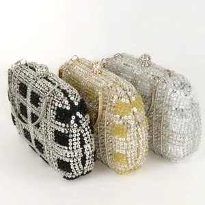 Rhinestone evening clutch bag sparkle crystal party wedding purse stylish metallic chain strap
