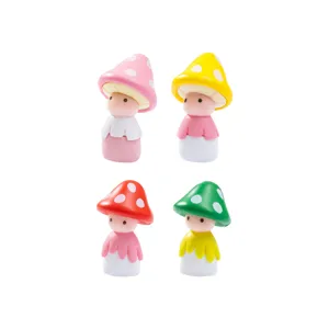 Mini Resin Mushroom Girl Figurine Cute Cartoon Plant Pot Micro Landscape Ornament Desktop Decorative Craft Accessory