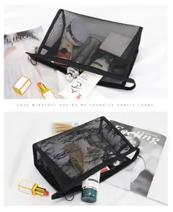 Schwarze Netztasche Kosmetiktasche große Kapazität Make-up Beutel Reise Organizer Tasche