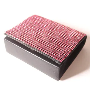 Sparkling rhinestone evening clutch bag for women, elegant black box purse for party.