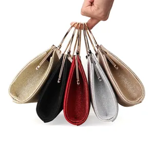 Glitter evening clutch bag for women, metallic ring handle party handbag, multiple color options.