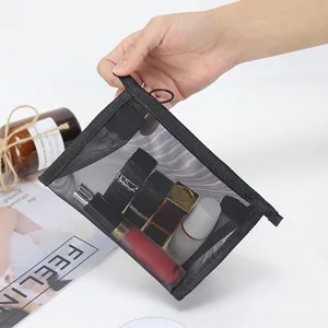 Schwarze Netztasche Kosmetiktasche tragbare Reißverschluss Make-up Organizer Tasche